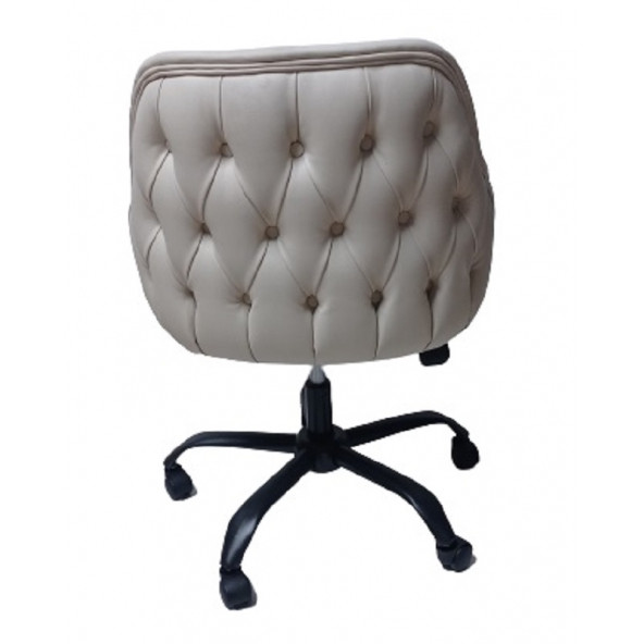 Kapitone Desenli Çalışma Sandalyesi Krem Renk Suni Deri - 3