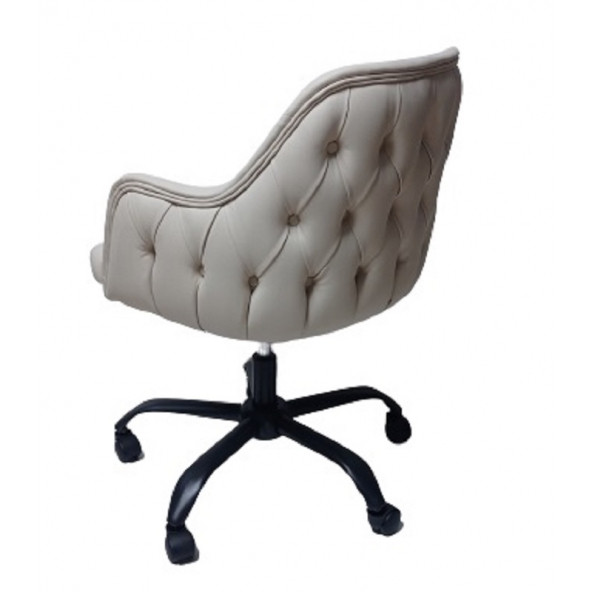 Kapitone Desenli Çalışma Sandalyesi Krem Renk Suni Deri - 5