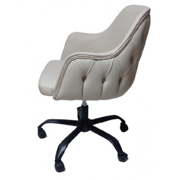 Kapitone Desenli Çalışma Sandalyesi Krem Renk Suni Deri - 6