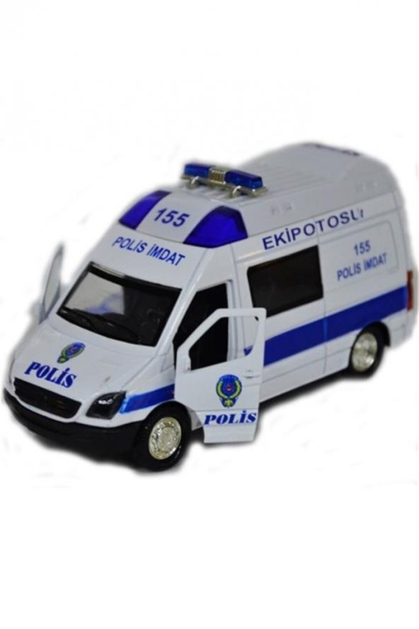 Çek Bırak Metal Sesli Ve Işıklı Polis Minibüsü - 2