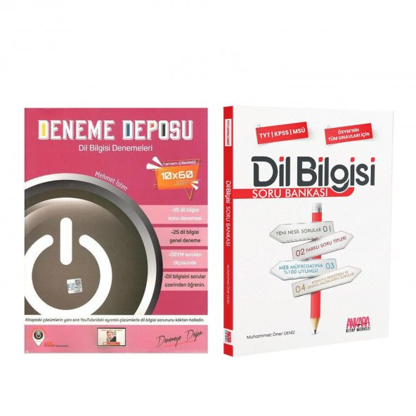 Deneme Deposu TYT Dil Bilgisi Deneme ve AKM Dil Bilgisi Soru Bankası Seti 2 Kitap
