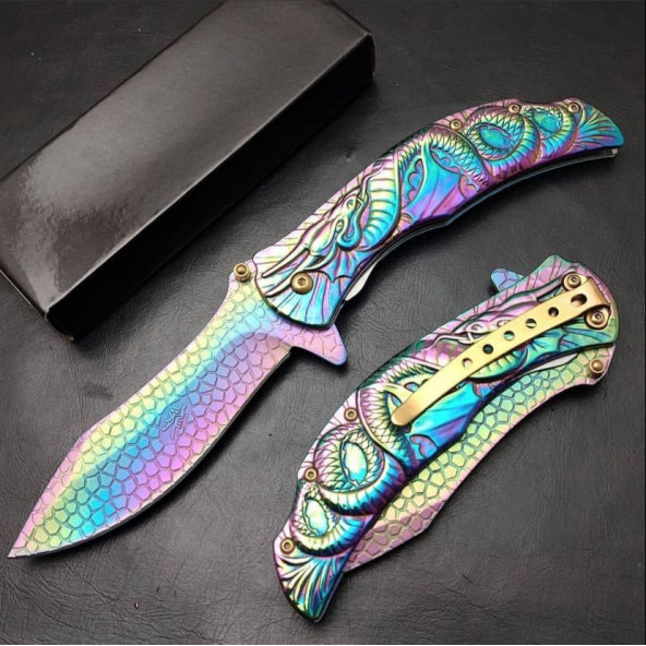 Rainbow Gökkuşağı 23 Cm Çakı Bıçak Ejderha Motifli