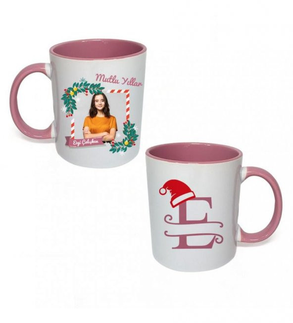 Kişiye Özel Yeniyıl Temalı Fotoğraf Baskılı Porselen Kupa Bardak Pembe HK2409 - Resim 2