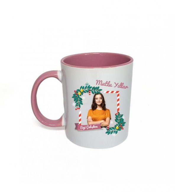 Kişiye Özel Yeniyıl Temalı Fotoğraf Baskılı Porselen Kupa Bardak Pembe HK2409 - Resim 3