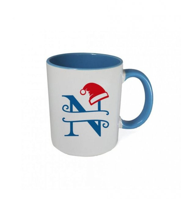 Kişiye Özel Yeniyıl Temalı Fotoğraf Baskılı Porselen Kupa Bardak Mavi HK2408 - 4