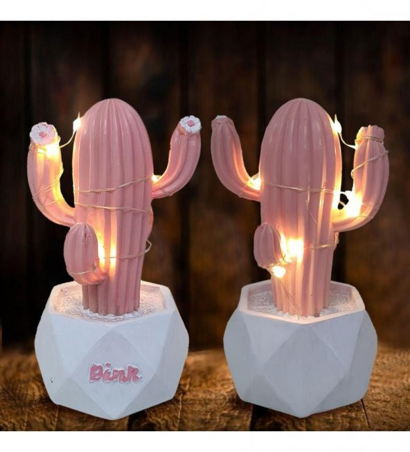 3D Işıklı Pembe Kaktüs Dekoratif Masa Lambası - 3