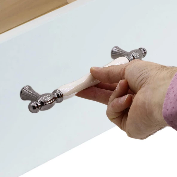 Helmond Lüks Porselen Mobilya Mutfak Çekmece Dolap Dolabı Kulpu Kulbu (128 MM-12.8 CM) Sedef Füme - 6
