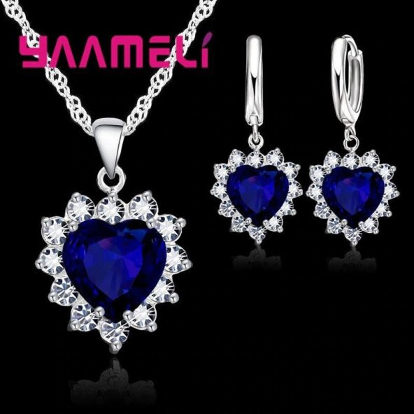 Worldshop SWAROVSKİ TAŞLI GÜMÜŞ PIRLANTA İŞLEMELİ TAKI SETİ, AHŞAP KUTU İÇERİSİNDE