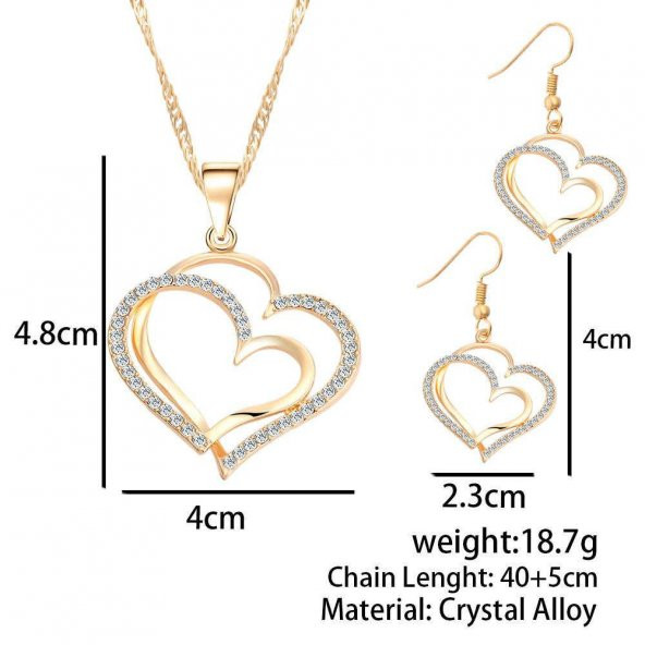 Worldshop ÇOK ŞIK ,TAŞ İŞLEMELİ, KALP TAKI SETİ KOLYE KÜPE18GP , AHŞAP KUTU İÇERİSİNDE - 4