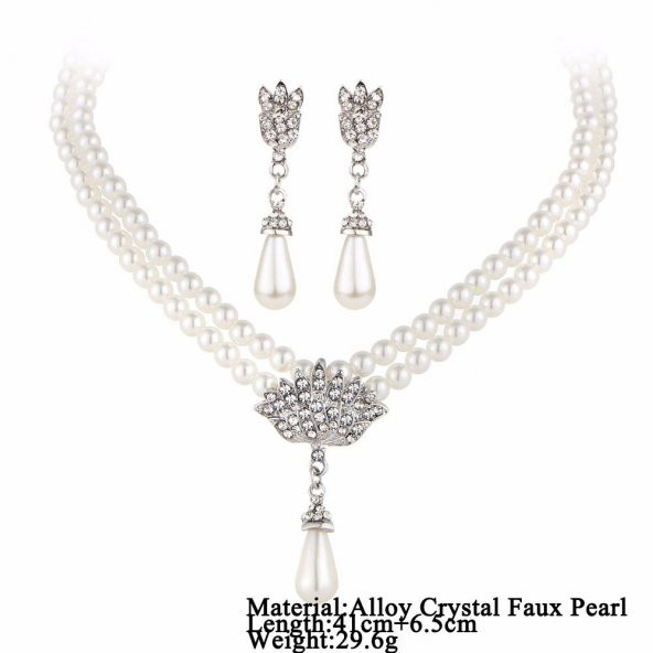 Worldshop TAŞLI İNCİ TAKI SETİ KOLYE, BİLEKLİK, KÜPE,, AHŞAP KUTU İÇERİSİNDE - 5