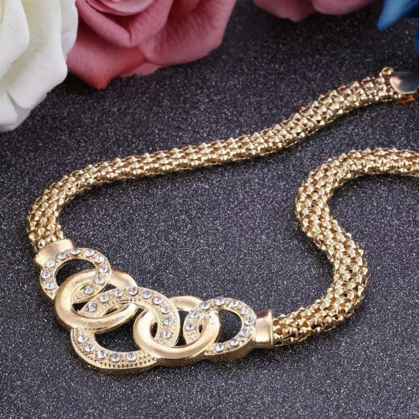 Worldshop ALTIN KAPLAMA(18GP)  KOLYE KÜPE BİLEKLİK YÜZÜK , TAM TAKI SETİ, BÜYÜK AHŞAP HEDİYE KUTUSU İÇERİSİNDE - 2