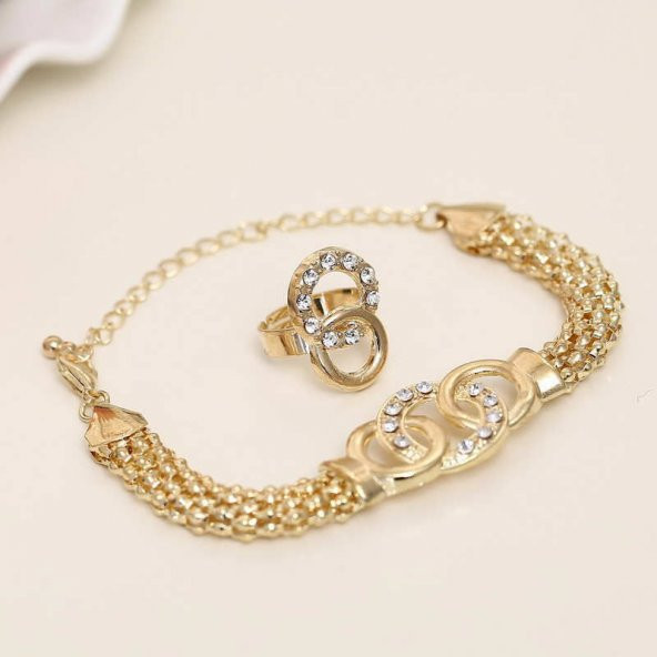 Worldshop ALTIN KAPLAMA(18GP)  KOLYE KÜPE BİLEKLİK YÜZÜK , TAM TAKI SETİ, BÜYÜK AHŞAP HEDİYE KUTUSU İÇERİSİNDE - 3