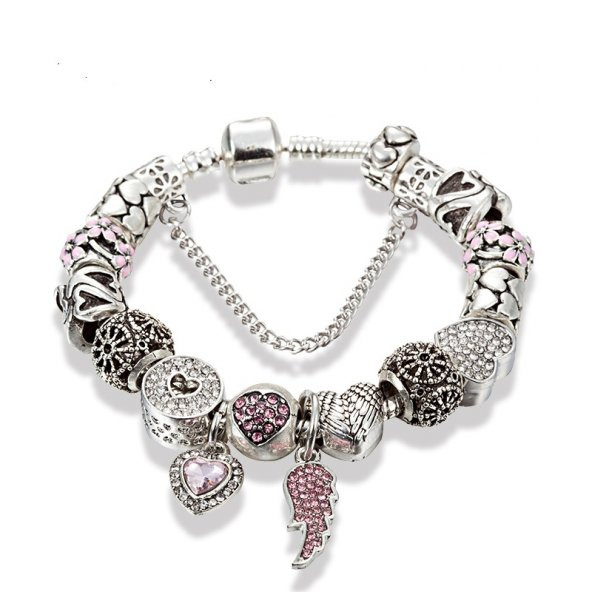 Worldshop PANDORA, YENİ TARZ, CHARMLI BİLEKLİK(MELEK KANADI MODEL), AHŞAP KUTU İÇERİSİNDE