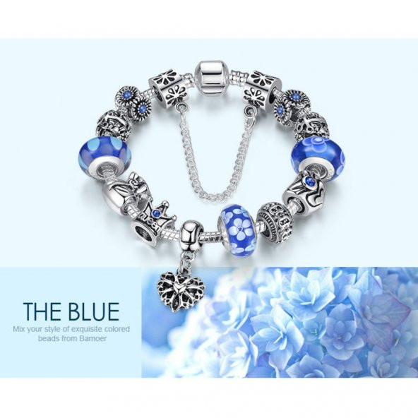 Worldshop YENİ MODA BİLELİK MAVİ QUEEN CHARMLI , AHŞAP KUTU İÇERİSİNDE - 2