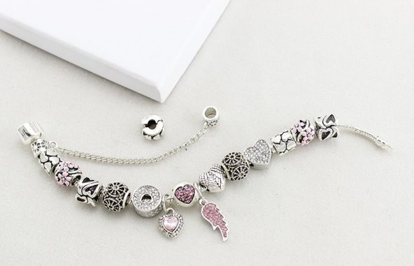 Worldshop PANDORA, YENİ TARZ, CHARMLI BİLEKLİK(MELEK KANADI MODEL), AHŞAP KUTU İÇERİSİNDE - 5