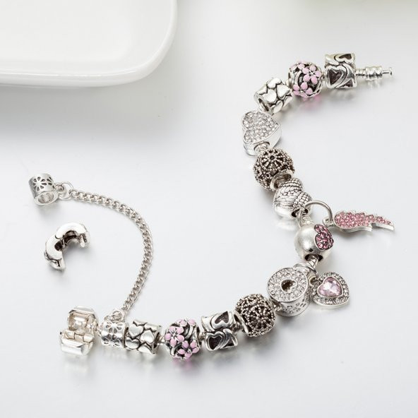 Worldshop PANDORA, YENİ TARZ, CHARMLI BİLEKLİK(MELEK KANADI MODEL), AHŞAP KUTU İÇERİSİNDE - 7