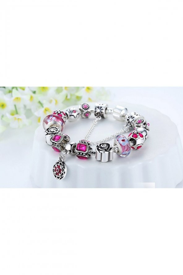 Worldshop Pandora Tarz,  Yeni Trend, Renk  Seçenekli Kristal Taşlı  Charm Bileklik, Ahşap Kutu İçerisinde - 1
