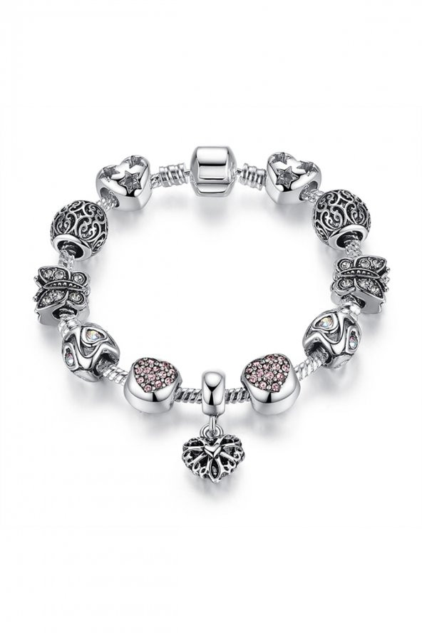 Worldshop Pandora Tarz, Pembe Kalp Charmlı Bileklik, Ahşap Kutu Içerisinde, Yeni Yıl, yılbaşı hediye - 3