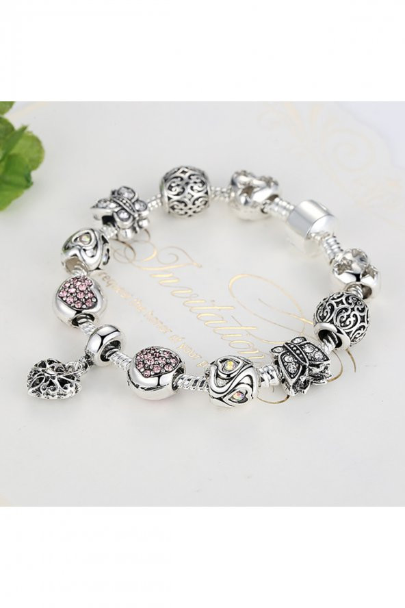 Worldshop Pandora Tarz, Pembe Kalp Charmlı Bileklik, Ahşap Kutu Içerisinde, Yeni Yıl, yılbaşı hediye - 5