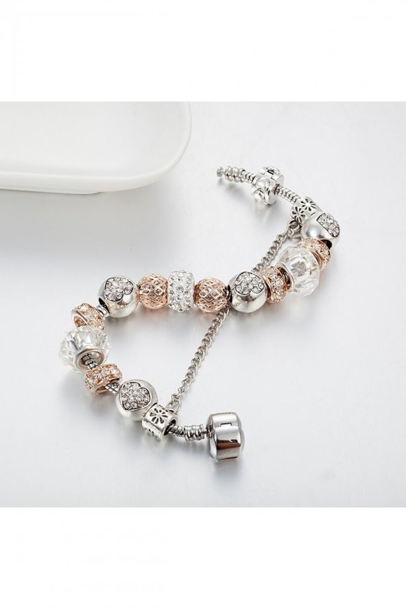 Worldshop Pandora Tarz, Yeni Trend, Gold Charm Bileklik, Ahşap Kutu Içerisinde, Yeniyıl Yılbaşı hediyesi - 4