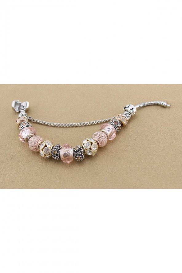 Worldshop Pandora Tarz, Pink Kristal Gold Charmlı Bileklik, Ahşap Kutu Içerisinde, Yeni Yıl, yılbaşı hediye - 2