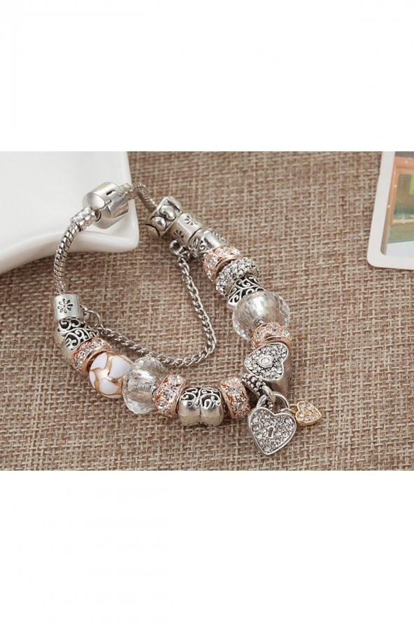 Worldshop Pandora Tarz, Gold kristal Charmlı Bileklik, Ahşap Kutu Içerisinde, Yeni Yıl, yılbaşı hediye - 5