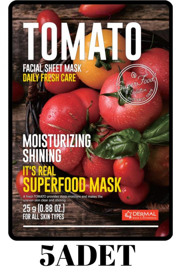 DERMAL 5 ADET Superfood Domates Maskesi I Parlaklık  ve Nem Veren