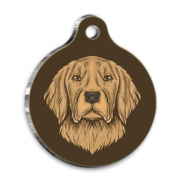 İllüstrasyon Golden Retriever Yuvarlak Köpek Künyesi
