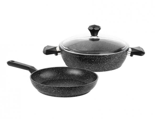 TANTİTONİ SİYAH 3 PARÇA GEMME GRANITTE GRANİT SIĞ TENCERE VE TAVA SETİ