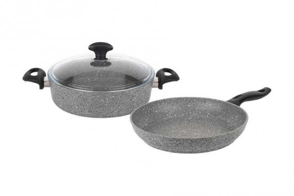TANTİTONİ GRANITTE 3 PARÇA GRİ GRANIT SIĞ TENCERE VE TAVA SETİ
