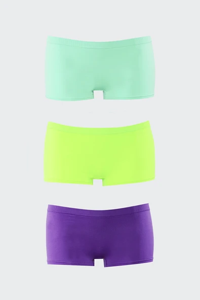 Neon Mor Yeşil Turkuaz Dikişsiz 3lü Ağlı Şort Külot ürün görseli 1