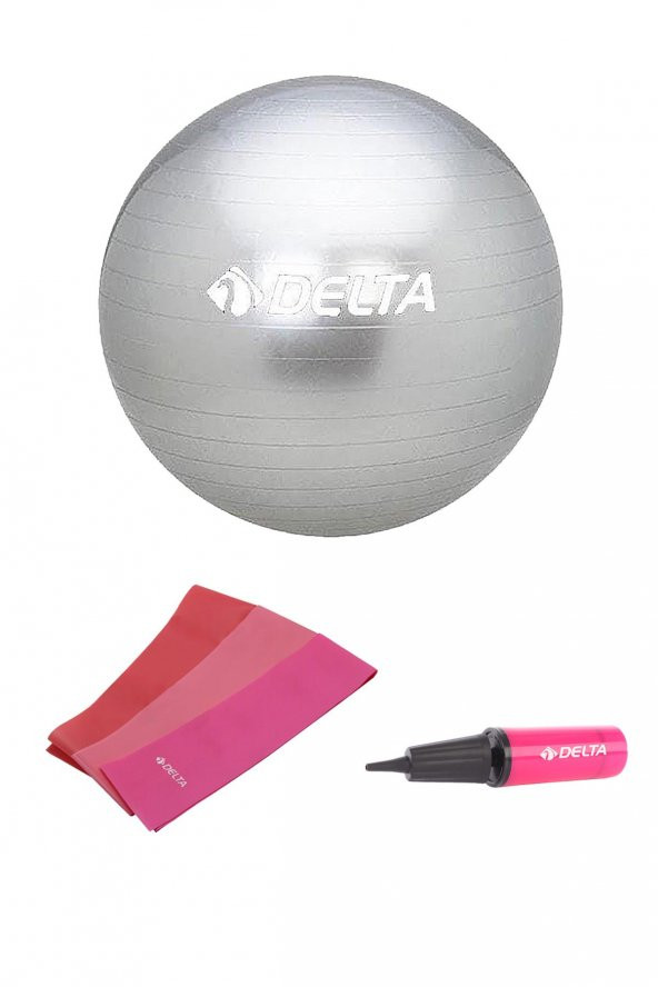 Delta 65 cm Pilates Topu 3lü Pilates Bandı Egzersiz Direnç Lastiği Pilates Topu Pompası 5li Set - 1