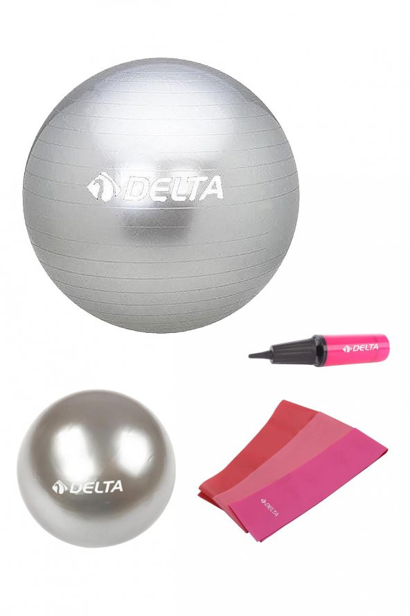 Delta 65 cm-20 cm Pilates Topu 3lü Pilates Bandı Egzersiz Direnç Lastiği Pilates Topu Pompası Seti