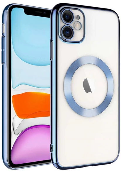 iPhone 11 Kılıf Kamera ve Lens Korumalı Magsafe Şeffaf Renkli Çerçeveli Sert PC Lüx Kapak
