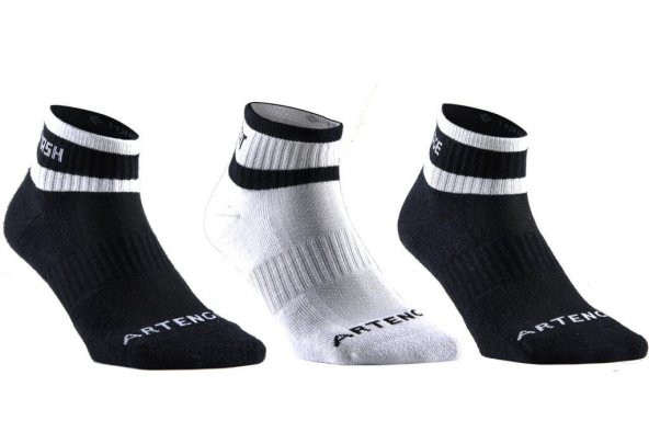 Spor Çorap ORTA Konçlu Kışlık Çorap Havlu Yapılı Siyah-Beyaz Şeritli 3 Çift