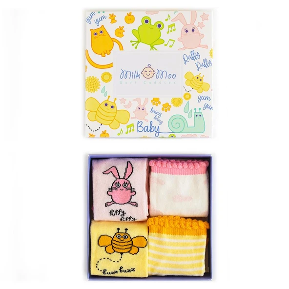 Milk&Moo Bebek Çorabı 4'lü Set Arı Vız Vız ile Çançin 0-12 - Resim 2