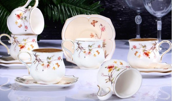 Kosova Flower Porselen 6lı Fincan Takımı Krem ZJN-01 - 2