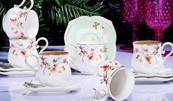 Kosova Flower Porselen 6lı Fincan Takımı Yeşil ZJN-01 - 2
