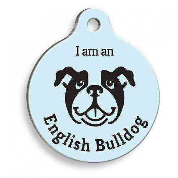 Mavi English Bulldog Yuvarlak Köpek Künyesi