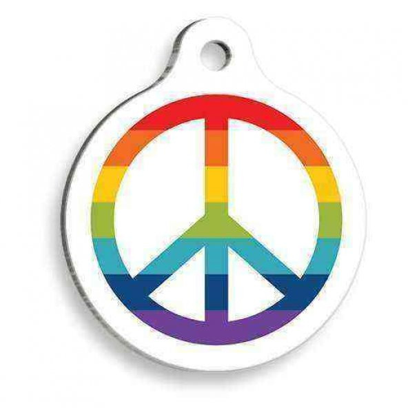 Beyaz Üstüne Barış İşareti Yuvarlak Kedi ve Köpek Künyesi ürün görseli 1