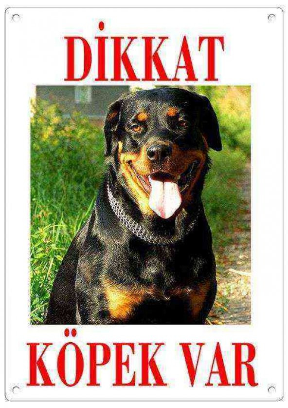Dikkat Köpek Var Uyarı Levhası (Renkli Rottweiler)