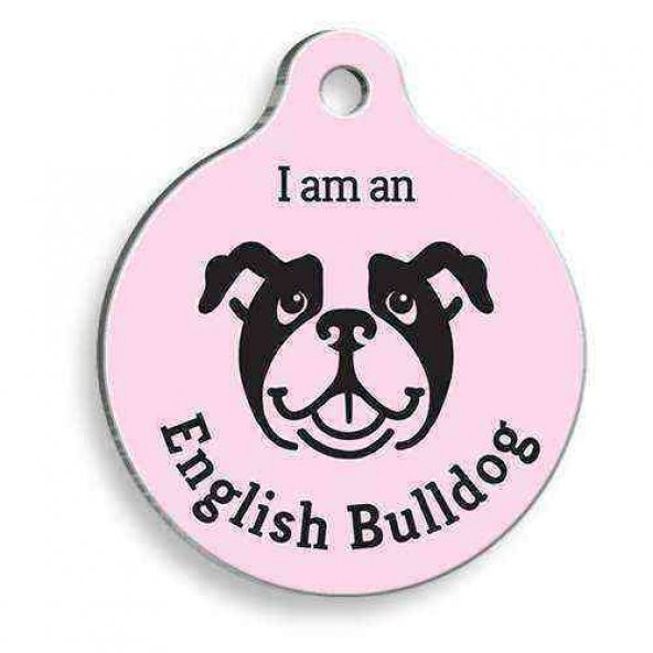 Pembe English Bulldog Yuvarlak Köpek Künyesi