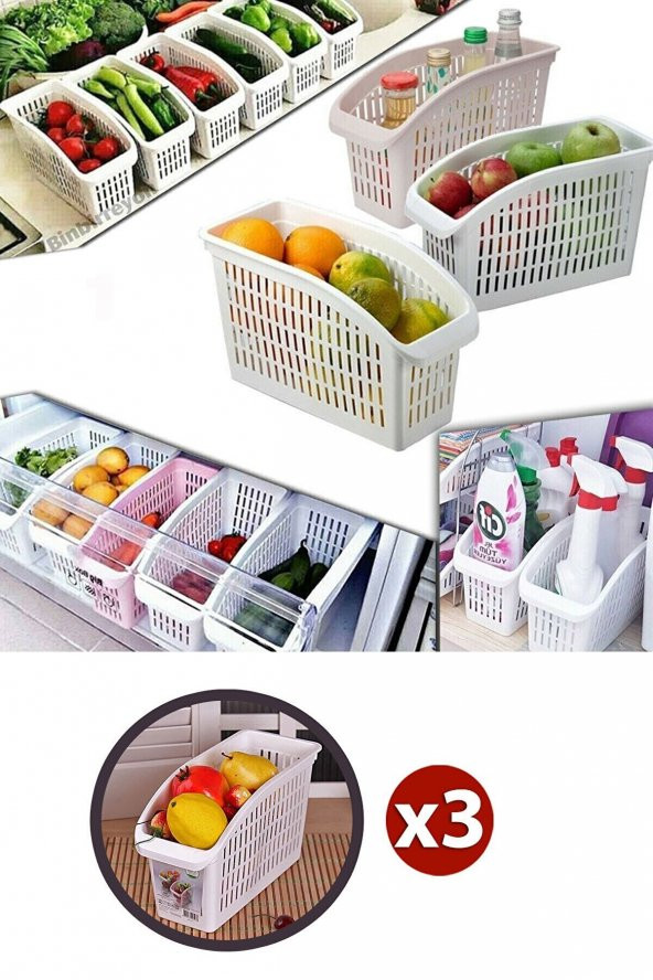 3'lü Buzdolabı İçi Düzenleyici Sebze Meyve Sepeti Organizer