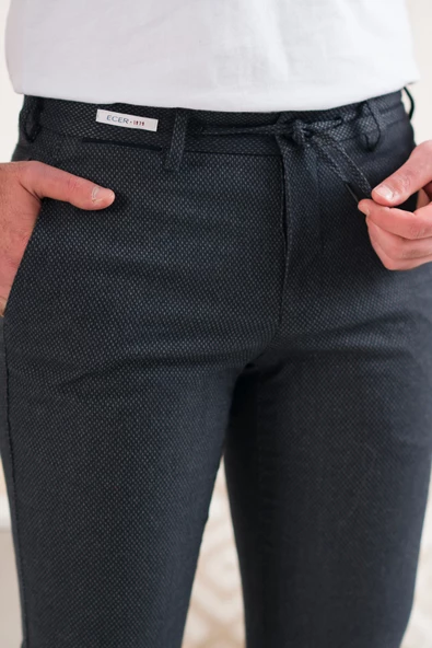 ECER BELİ İPLİKLİ REGULAR FİT DESENLİ ERKEK KUMAŞ PANTOLON - 12