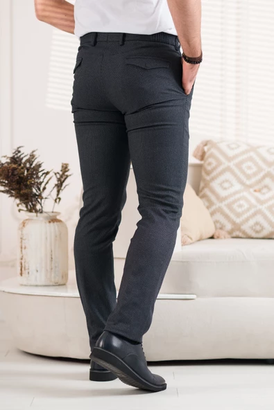 ECER BELİ İPLİKLİ REGULAR FİT DESENLİ ERKEK KUMAŞ PANTOLON - 11