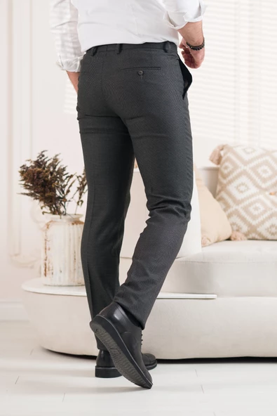 ECER REGULAR FİT KUŞ GÖZÜ DESENLİ ERKEK KUMAŞ PANTOLON - 4