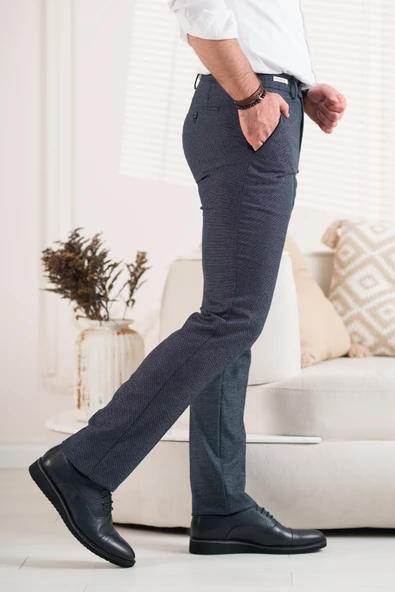 ECER REGULAR FİT KUŞ GÖZÜ DESENLİ ERKEK KUMAŞ PANTOLON - 9