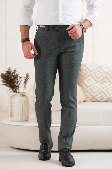 ECER REGULAR FİT KUŞ GÖZÜ DESENLİ ERKEK KUMAŞ PANTOLON - 12