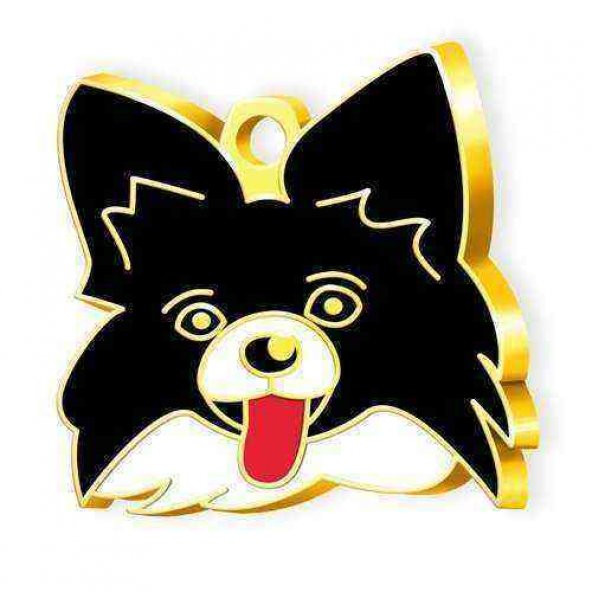 Altın Kaplama Papillon Köpek Künyesi (Siyah/Beyaz) ürün görseli