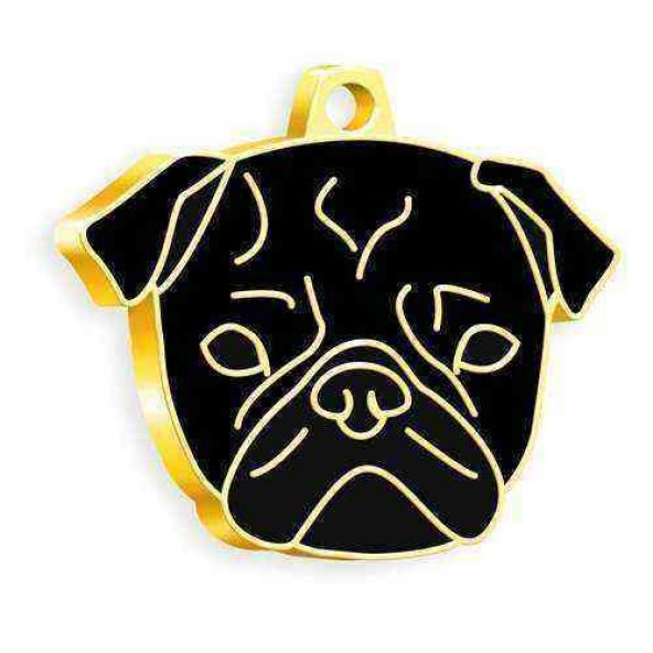 Altın Kaplama Pug Köpek Künyesi (Siyah)